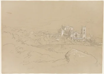 Monreale, Sicilia, 1842 (blyant forsterket med hvitt kritt på papir)